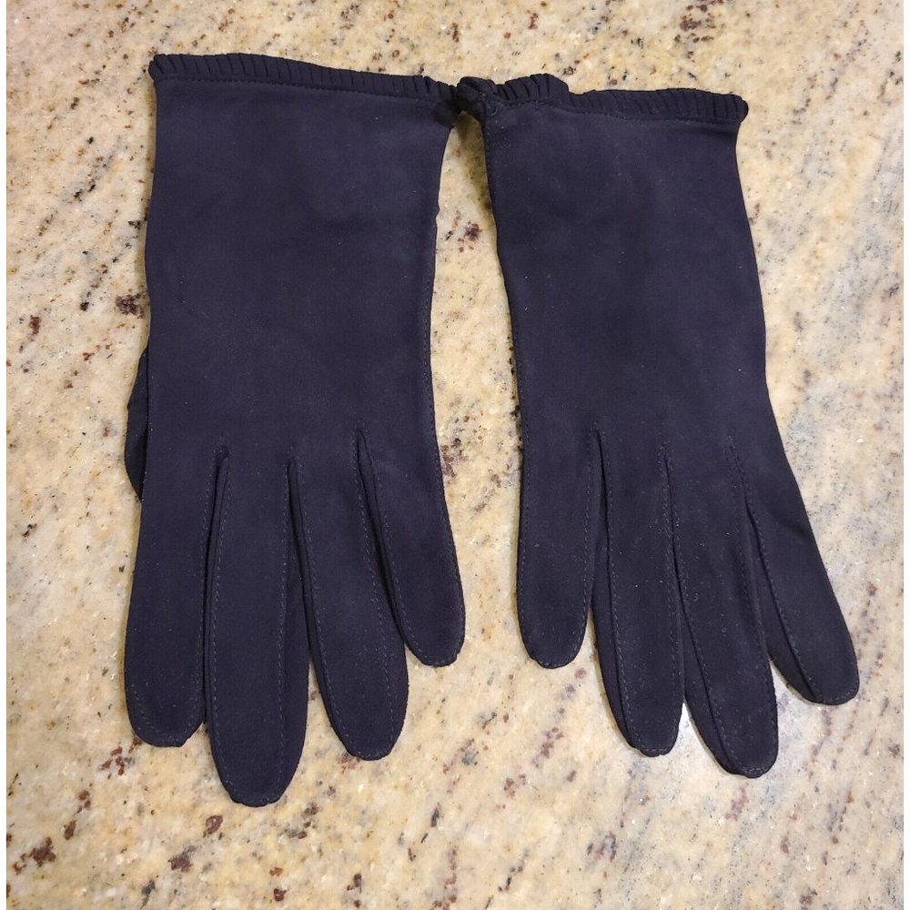 Vintage Size Small 6.5 Thin Suede Black Formal 8" Gloves Fringe Accent Edelweiss